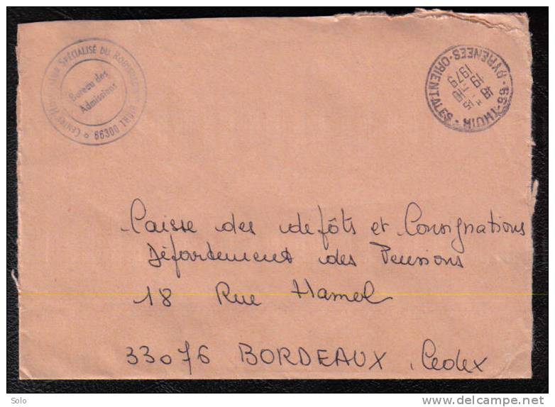 Sur Enveloppe Cachet CHS Du Roussillon - Flamme Sur Franchise Postale THUIR (Pyrénées Orientales) Du 19-10-1979 - Civil Frank Covers