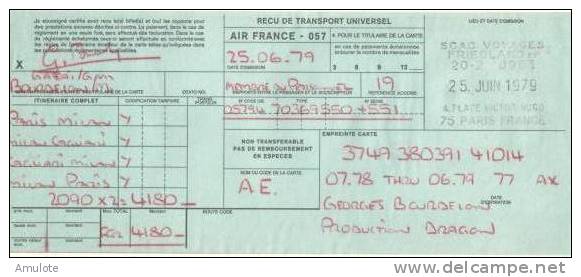 Billet D´ Avion AIR FRANCE Passenger Ticket PARIS -cagliari- MILAN Et Retour 25 Juin1979 - Europe