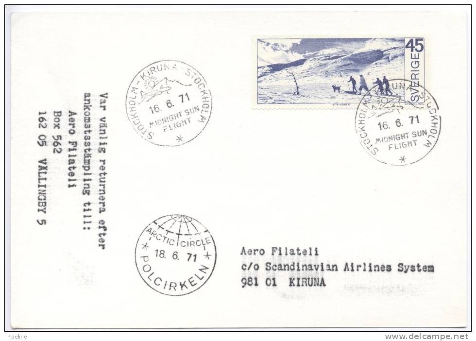 Sweden Postcard SAS Aeroplane Boeing 737 ??Midnight Sun Flight 16-6-1971 - Suède