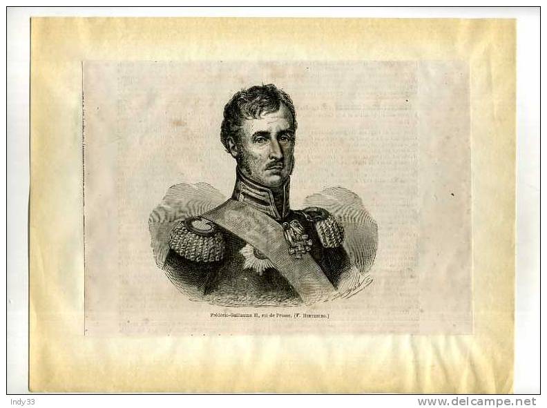 - PORTRAIT DE FREDERIC-GUILLAUME ROI DE PRUSSE . GRAVURE SUR BOIS DU XIXe S. DECOUPEE ET COLLEE SUR PAPIER - Estampes & Gravures