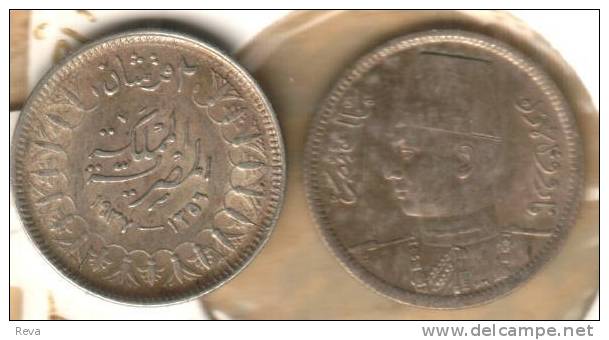 EGYPT  2 PIASTRES INSCRIPTIONS FRONT  KING HEAD  BACK 1937-1356 AG SILVER  KM365  READ DESCRIPTION CAREFULLY !!! - Aegypten