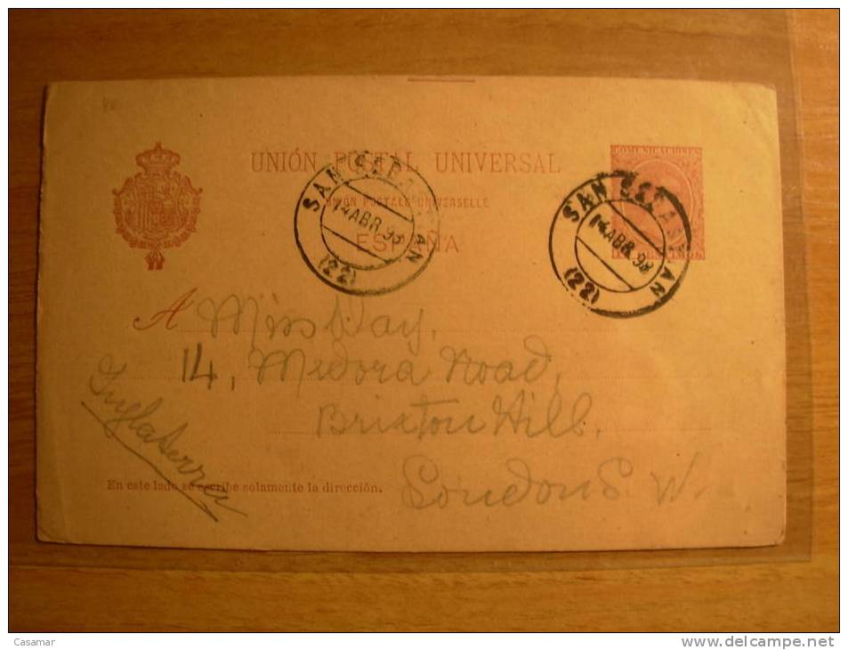 Entero 31 San Sebastian 1898 A Londres London Entier Postal Postal Stationery - 1850-1931