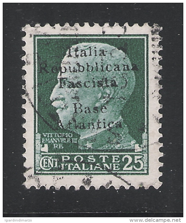 R.S.I. BASE ATLANTICA-1943: Valore Usato Da 25 C.con Soprastampa NON GARANTITA-NOT GUARANTEED-in Buone Condiz - DC2427. - Emisiones Locales/autónomas