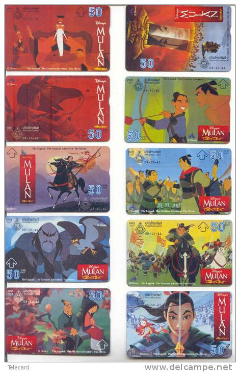 Disney Set Of 10 Phonecards MULAN From THAILAND * FILM * MOVIE * CINEMA * KINO - Disney