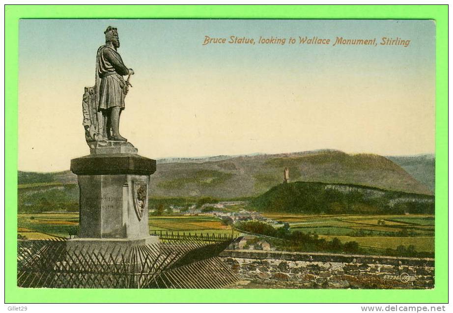 STIRLING, SCOTLAND - BRUCE STATUE ,LOOKING TO WALLACE MONUMENT - - Stirlingshire