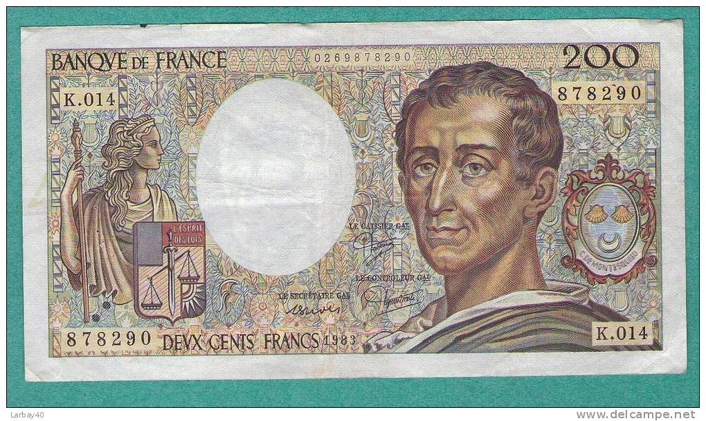 1 Billet De 200 Francs 1983 - 200 F 1981-1994 ''Montesquieu''