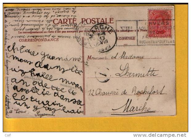 138 Op Kaart Met Mekanische Vlagstempel OLYMPIADE 1920 ANVERS Van BRUXELLES (Q.L.) - Summer 1920: Antwerp