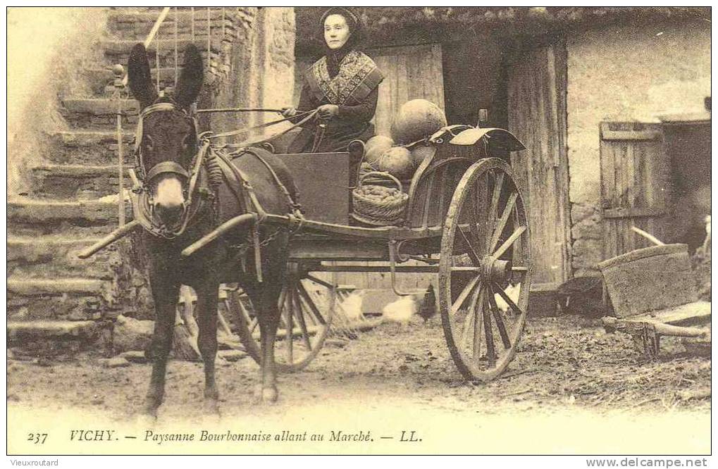 CPA. REPRO. PAYSANNE BOUBONNAISE ALLANT AU MARCHE. VICHY. - Marchés