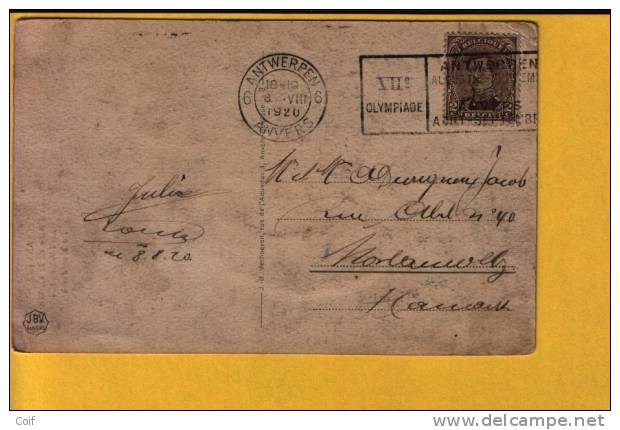 136 Op Kaart Met Mekanische Vlagstempel OLYMPIADE 1920 ANVERS Van ANTWERPEN 6 - Summer 1920: Antwerp