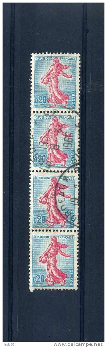 - FRANCE . BANDE DE 4 SEMEUSE DE PIEL 1960 OBLITEREES . 4 COULEURS DIFFERENTES - Oblitérés