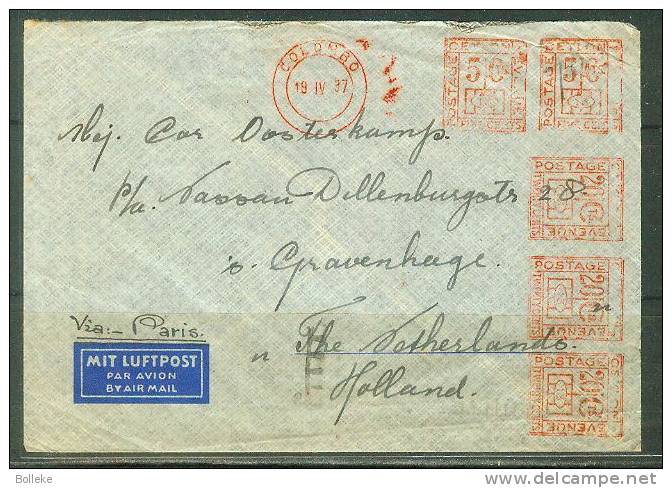 Sri Lanka  -  Lettre De 1937  -  Oblitération Mécanique  -  Cachet De Transit De Paris - Expédié Vers Les Pays Bas - Sri Lanka (Ceylon) (1948-...)