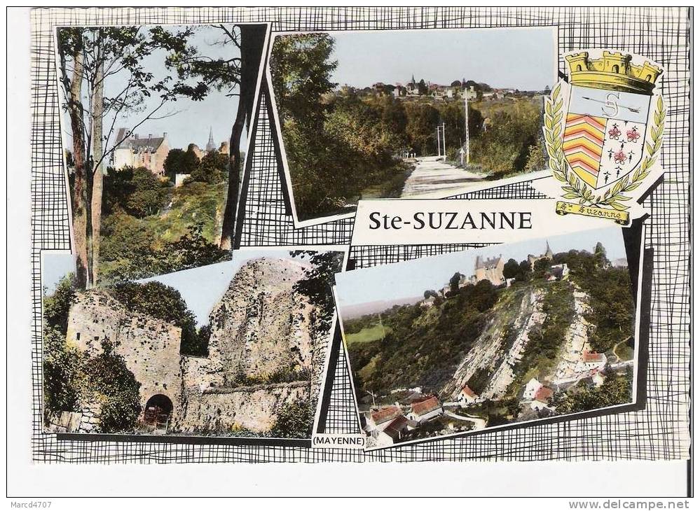 SAINT SUZANNE 53 Carte Multivues Sur La Ville Editions Combier Carte Dentelée Véritable Photo - Sainte Suzanne
