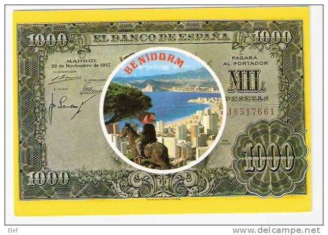 ESPAGNE , Billet De Banque De 1000 Ptas Et Vue De BENIDORM (Alicante ) ; TB - Monnaies (représentations)