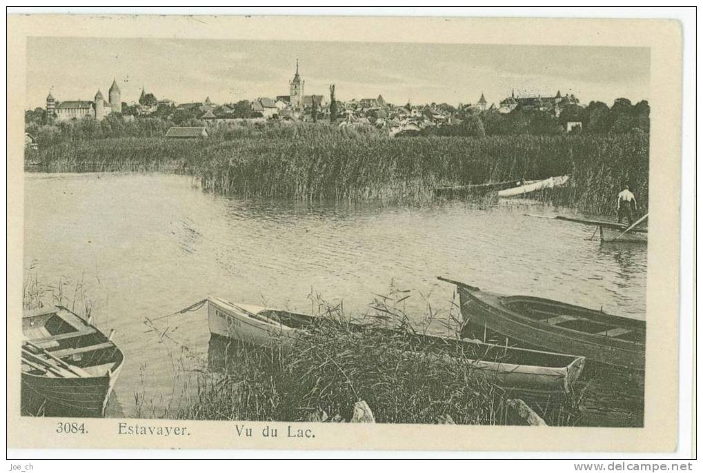Schweiz/Suisse: CPA Estavayer 1923, Vu Du Lac, Barque (Boote), 2 Scans - Estavayer