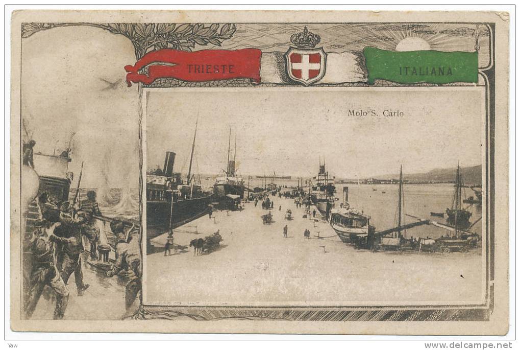 ITALIA  1915 C. P. POSTA MILITARE, TIMBRO D´ARRIVO: LUINO SUL LAGO MAGGIORE. TRIESTE ITALIANA: MOLO SAN CARLO. SUPERBA. - WW1