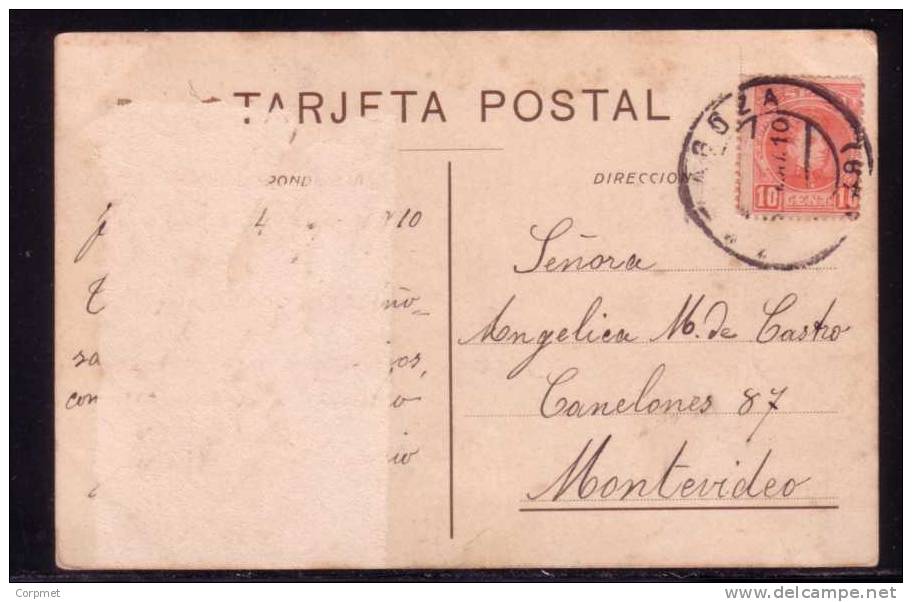 ESPAÑA - SPAIN - 1910  TARJETA POSTAL De ZARAGOZA A MONTEVIDEO - NUESTRA SEÑORA Del PILAR De ZARAGOZA - Lettres & Documents