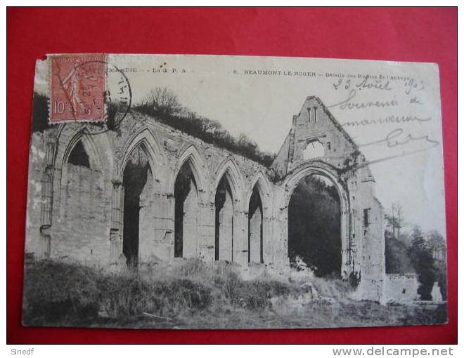 27 BEAUMONT LE ROGER  Details Ruines Abbaye Circulee  Edit NORMANDIE  CPA   N°  6  Eure - Beaumont-le-Roger