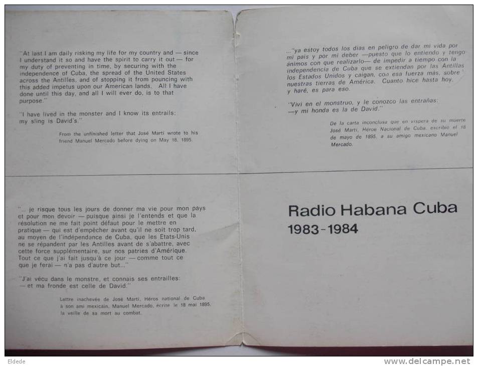 Pochette Radio Habana Cuba 1983 84Jose Marti Fidel Castro Che Guevara Texte Trilingue - Cuba