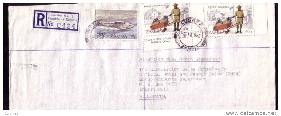 ZAMBIA - VF REGISTERED COVER From LUSAKA To NEW JERSEY - FLAGS - POST OFFICES And AIRPLANES STAMPS - Zambia (1965-...)
