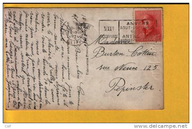 168 Op Kaart Met Mekanische Vlagstempel OLYMPIADE 1920 ANVERS Van LUIK 1 - Summer 1920: Antwerp