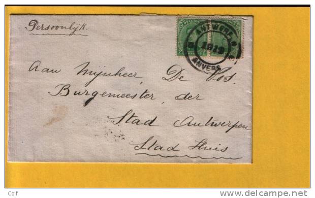 137 Op Brief Met Dubbelringstempel Van 1919 Van ANTWERPEN / ANVERS 5 (noodstempel) Aan Burgemeester DE VOS !! - Foruna (1919)