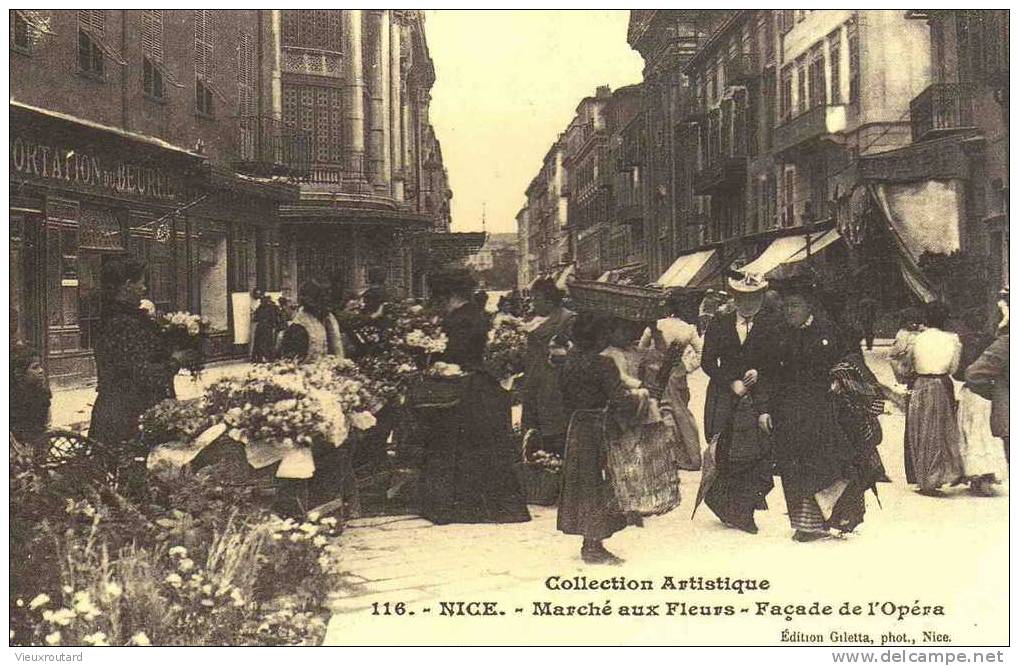 CPA. REPRO. MARCHE AUX FLEURS . NICE. FACADE DE L'OPERA. - Markets