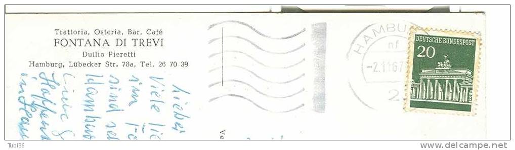FONTANA DI TREVI - TRATTORIA  ITALIANA  - HAMBURG - CARTOLINA  B/N  VIAGGIATA  1967. - Harburg