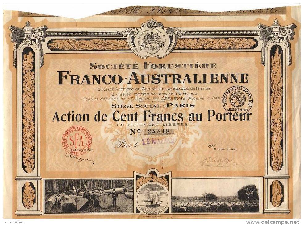 Société Forestiére Franco-Australienne  1922 - S - V