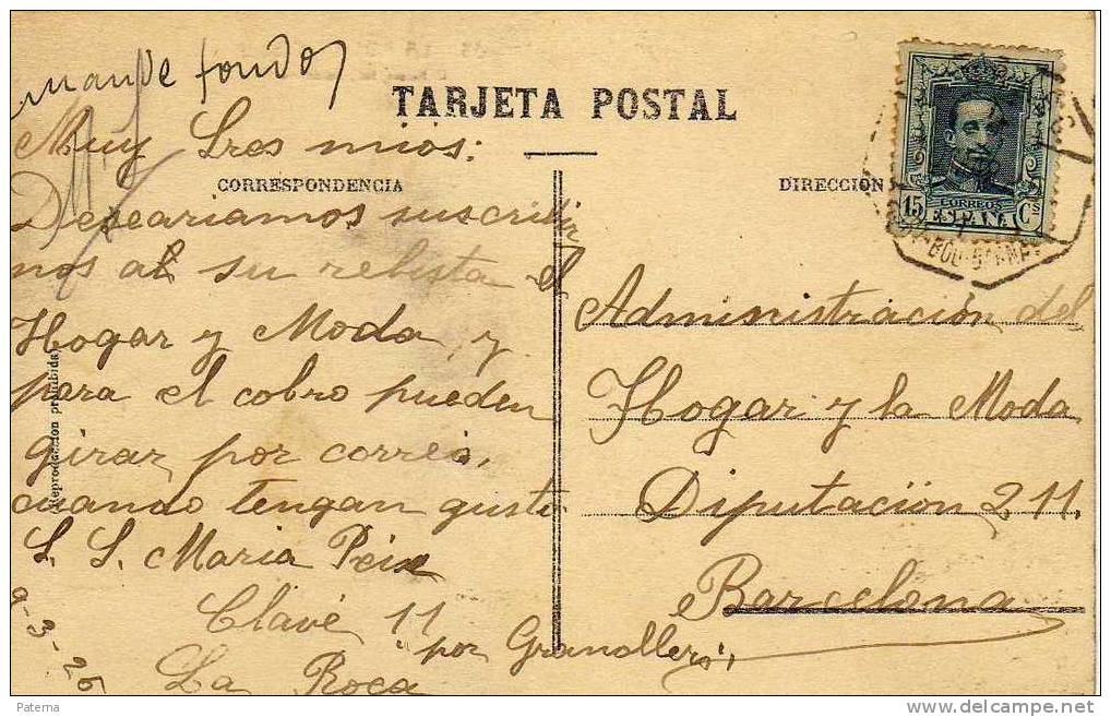 3757  Tarjeta Postal, La Roca Del Valles ( Barcelona) 1925. Ambulante Ferrocarril - Covers & Documents