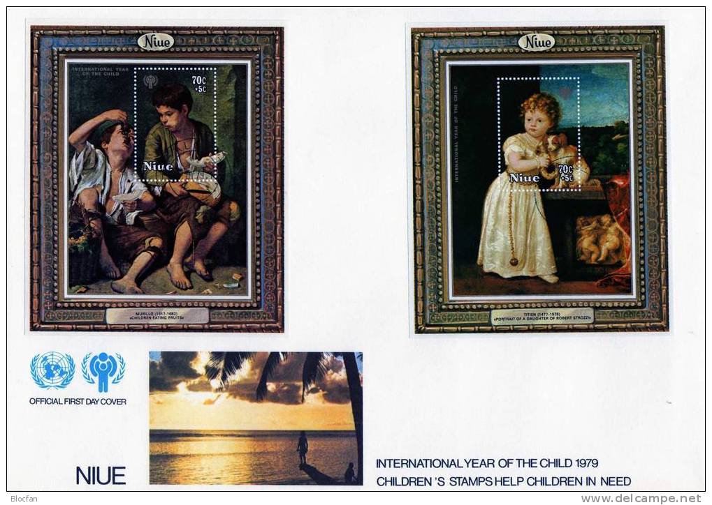UNO Jahr Des Kindes 1979 Kinder - Gemälde Niue Block 16 Bis 19 ( 242/5 ) Auf 2FDC 16€ - Impressionisme