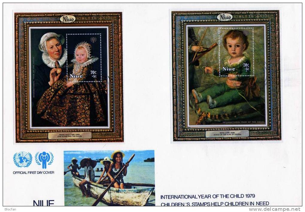 UNO Jahr Des Kindes 1979 Kinder - Gemälde Niue Block 16 Bis 19 ( 242/5 ) Auf 2FDC 16€ - Impresionismo