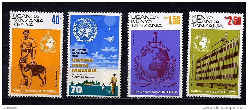 Est Africain** N° 256 à 259 - 50e Ann. D'Interpol - Kenya, Ouganda & Tanzanie