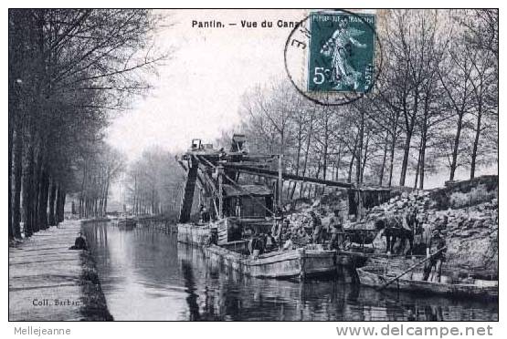 Cpa Pantin (93) Vue Du Canal , Animée , Déchargement D'un Bateau ? Coll Barban , 1909 - Pantin