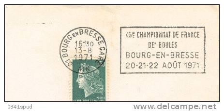 1971 France  01  Bourg En Bresse  Boules Bowls Bocce Kegel Sur Lettre - Pétanque