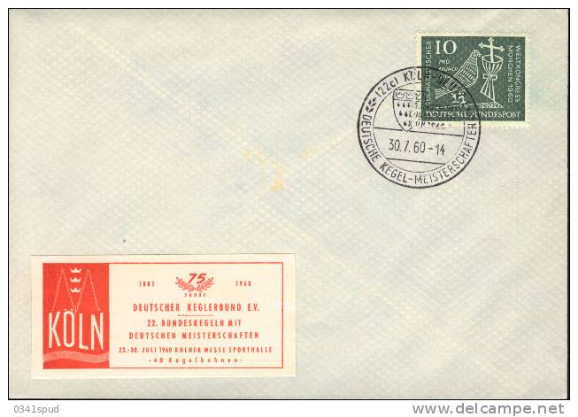 1960 Allemagne Koln  Boules Bowls Bocce Kegel  Sur Lettre - Petanca