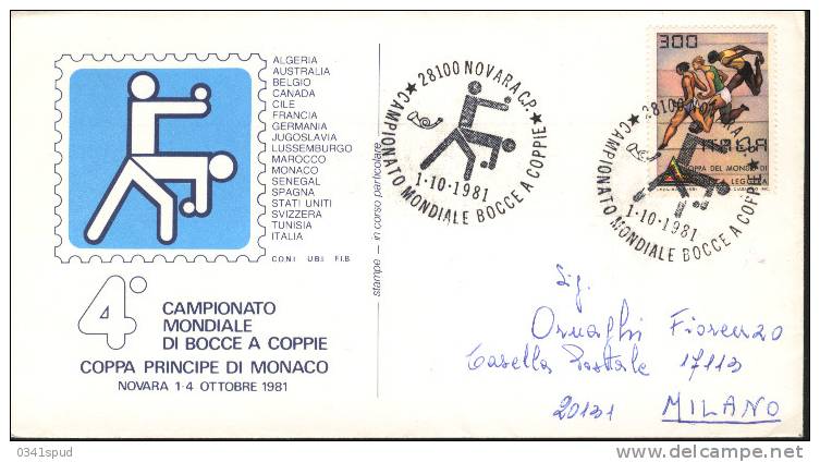 1981  Italia  Novara  Boules Bowls Bocce - Petanca