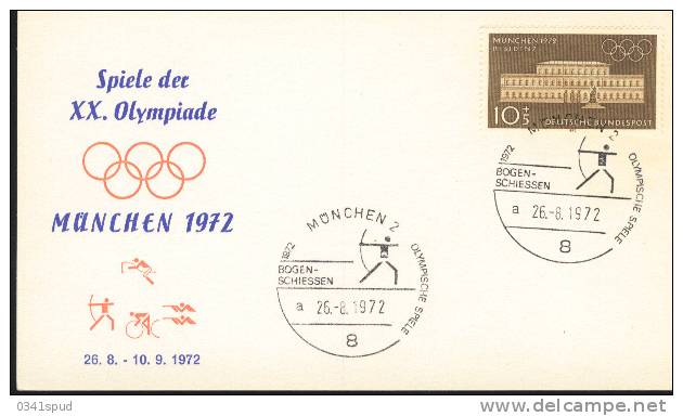 Jeux Olympiques 1972 Allemagne  Tir à L´Arc  Archery  Tiro Con Arco  Sur Carte - Boogschieten