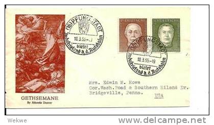 BRD314I/ Wohlfahrt 1954, Satz Auf 3 Briefen/USA. Rtswerbestempel Von Pappenheim 1955 - Briefe U. Dokumente