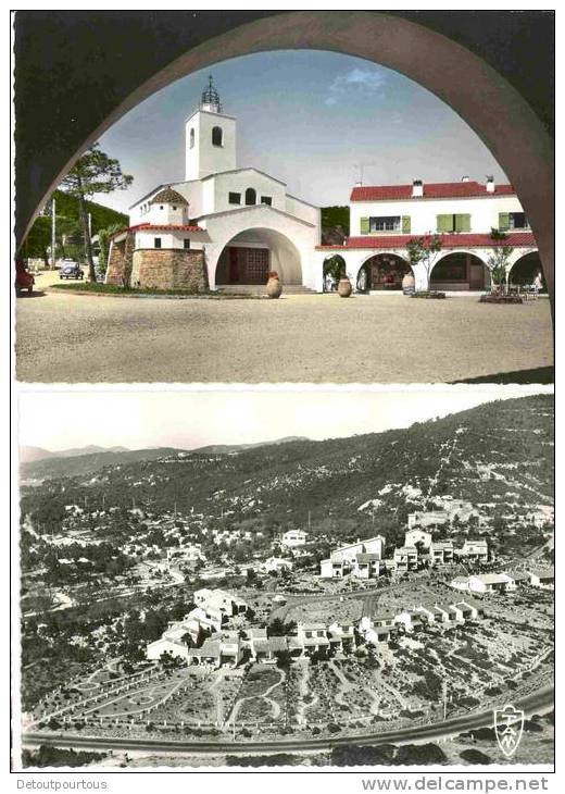 LES ISSAMBRES Var 2 Cpsm 1957  Place Du Village Et Vue Aérienne ( Enseigne Photo Altipan Lumière At Crumiere ) - Les Issambres