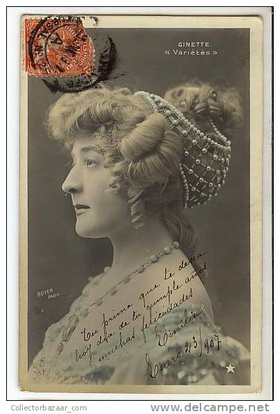 VINTAGE Ca1900 PHOTO POSTCARD ACTRESS OPERA STAGE AK CPA FEMME GINETTE VARIETES - Artistas