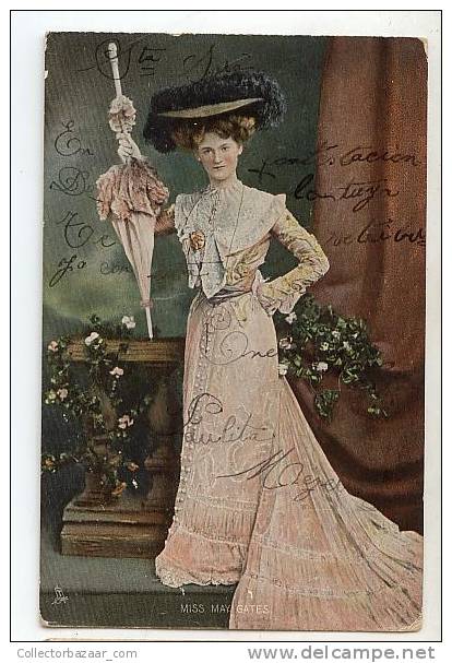 VINTAGE Ca1900 PHOTO POSTCARD AK CPA MISS MAY GATES - Frauen