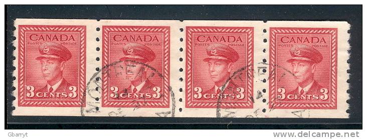 Canada Unitrade 265 Used VF Strip Of 4 King George VI War Issue..........................(w82) - Coil Stamps