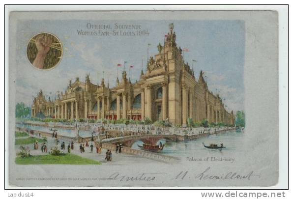 J 346 / CPA  OFFICIAL SOUVENIR WORLDS FAIR SAINT LOUIS 1904 -PALACE OF ELECTRICITY - Andere & Zonder Classificatie