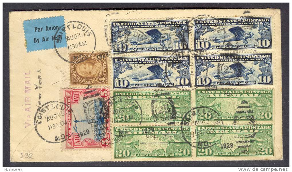 US Airmail St. Louis Zeppelin LZ 127 Cover Via Lakehurst To Germany 1929 Friedrichshafen Bodensee Luftpost - 1c. 1918-1940 Covers