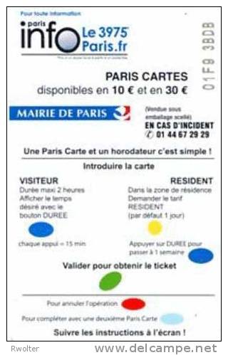 @+ PARKING PARIS : POMPIERS - 10 € - ORGA1 - SERIE 01F9. - Parkeerkaarten