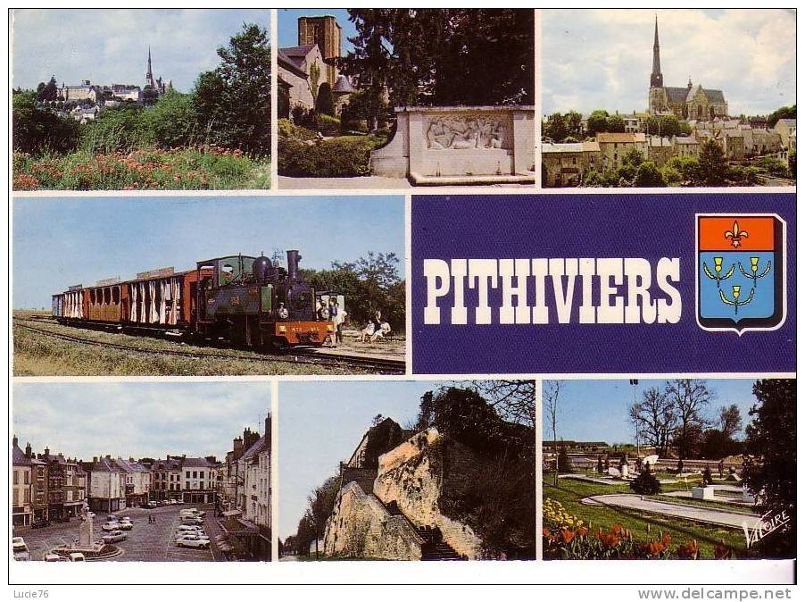 PITHIVIERS  -  7 Vues  :  Vue Générale, Jardins De La Mairie, Eglises St Salomon Et St Grégoire, Train à Vapeur ...... - Pithiviers