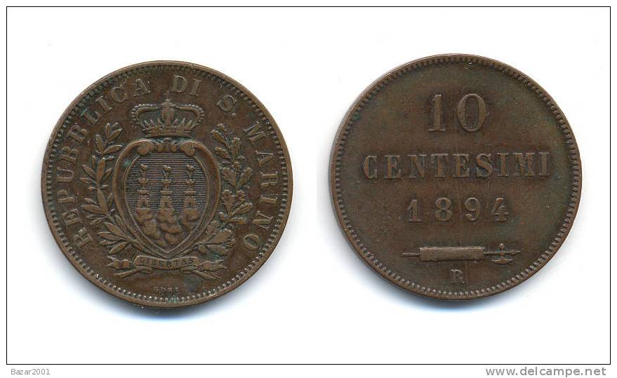 SAN MARINO - 10 Centesimi 1893 - Saint-Marin