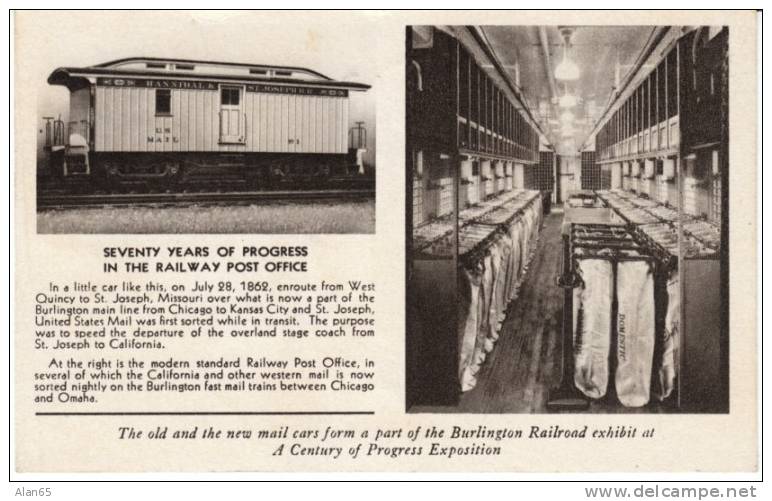 1933 Century Of Progress Chicago Exposition, Railway Post Office, Burlington Railroad Exhibit, RPO Equipment - Exhibitions