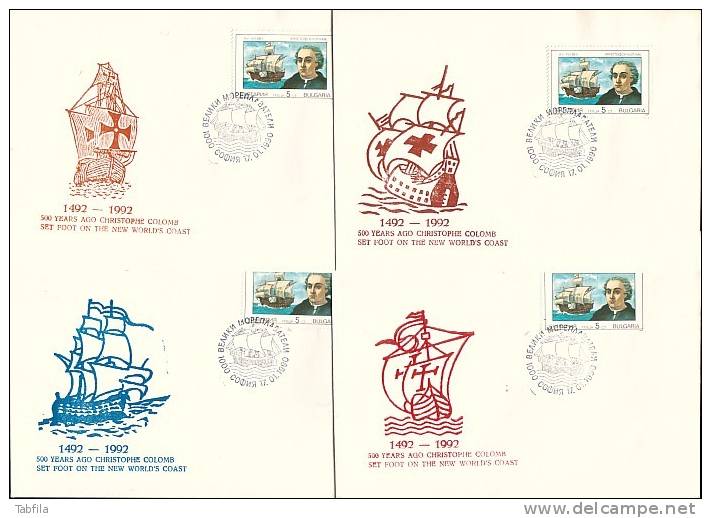 BULGARIA / BULGARIE - 1990 - Christophe Colomb - Bateaux  - 4 Spec Covert Avec Timbre - Spec.cachet - Lettres & Documents