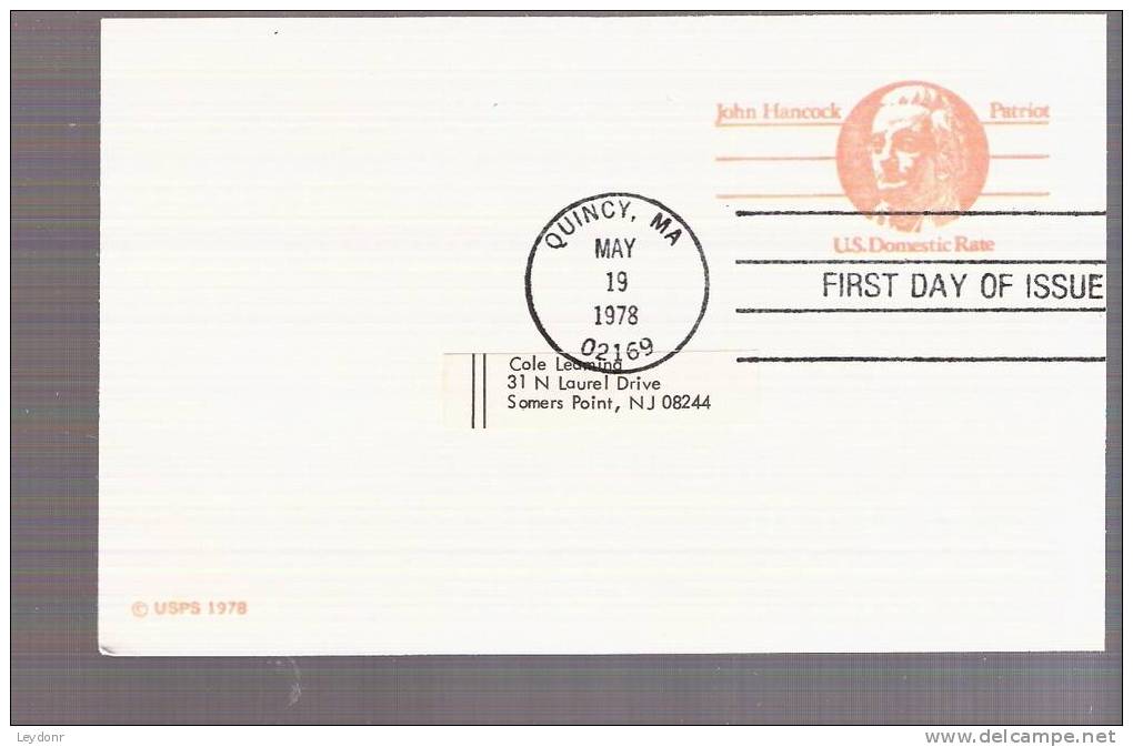 FDC Postal Card - John Hancock  - Scott # UX74 - 1971-1980